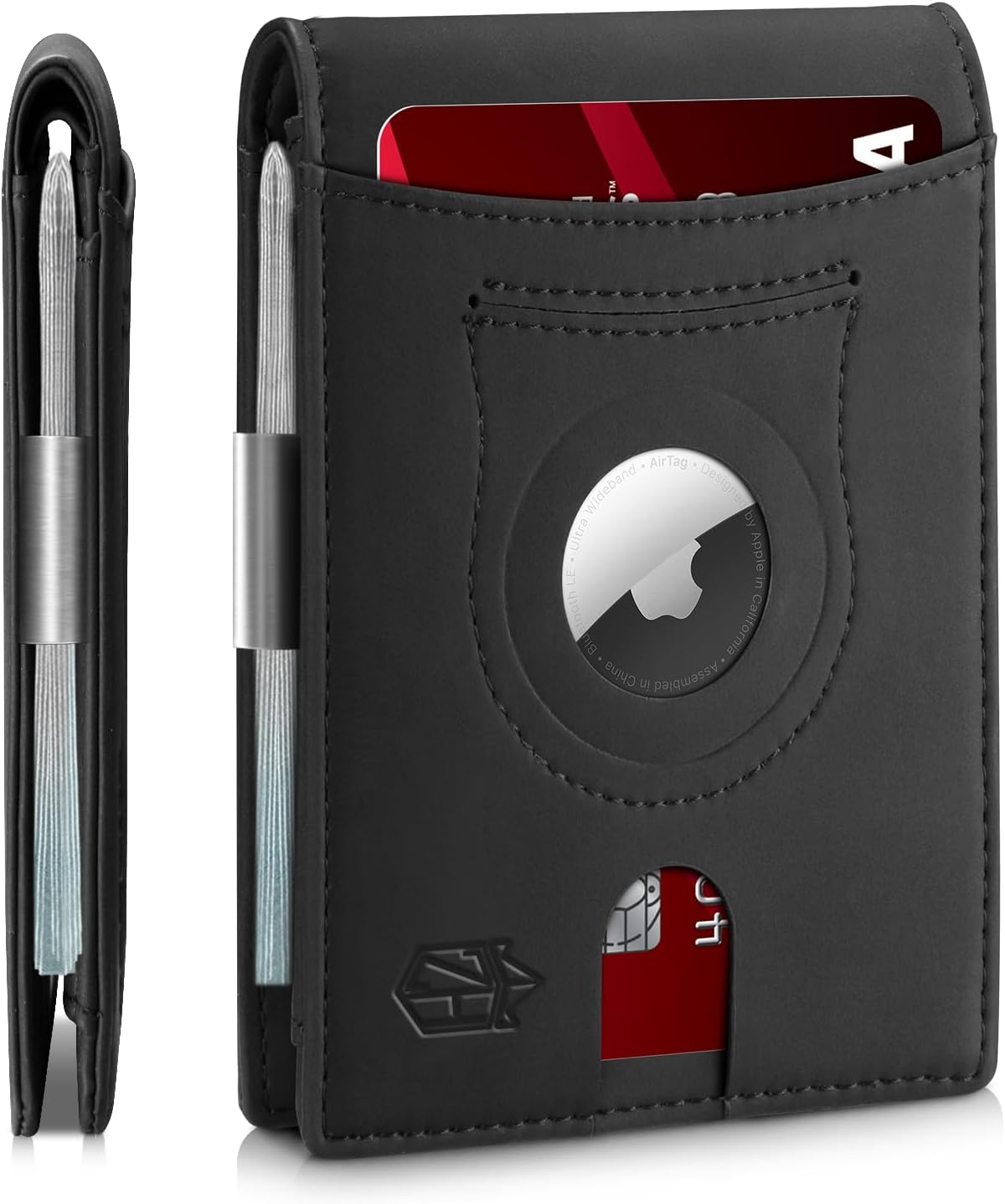 Men's Wallets Airtag Holder Slim Rfid Leather with Gift Box Small Crazy Horse Black