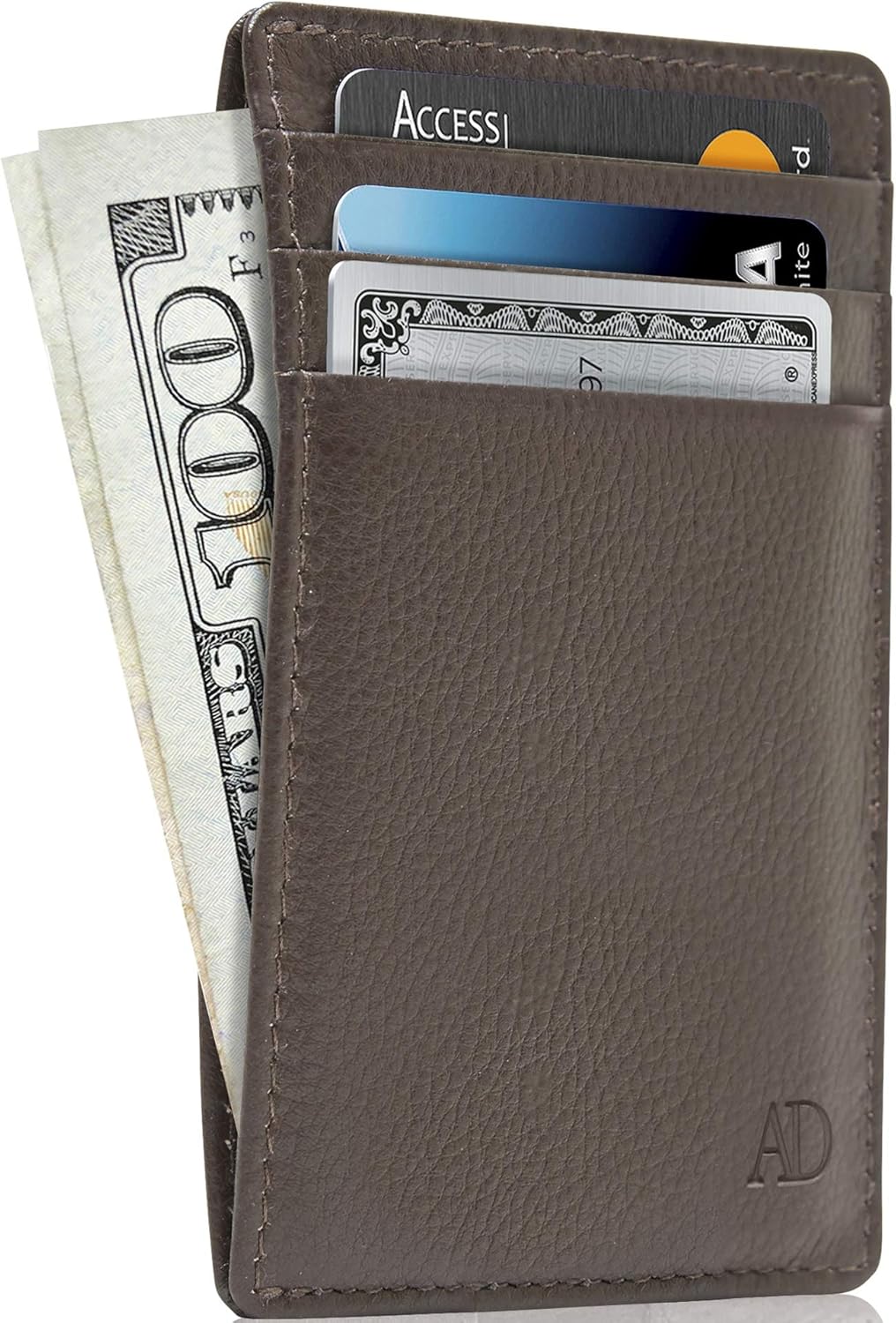 Slim Minimalist Wallets For Men & Women - Leather Front Pocket Thin Mens Wallet RFID Credit Card Holder Gifts For Men Brown