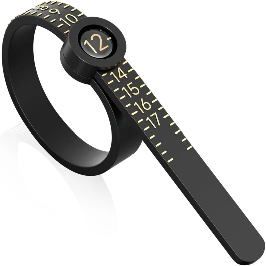 Ring Sizer 1-17 REIDEA Measuring Tool with Magnified Glass, Reusable Finger Size Gauge Jewelry Sizing Tool USA Rings Size (Black Sizer Gold Scale) 1 Pack Black Sizer - Gold Scale