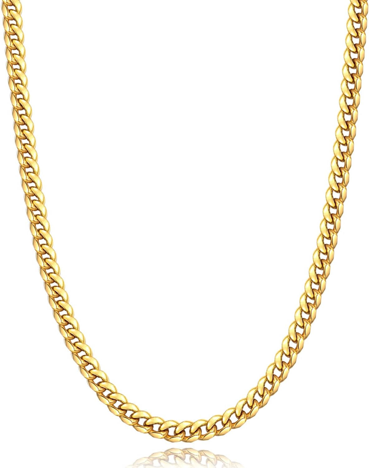 Gold Chain Silver Chain for Men Boys, 4mm/6mm Non-Tarnish 18K Gold-Plated Cuban Link Chain, Cool Men's Necklace Chain 18/20/22/24/26 Inch, Durable Lobster Clasp 18 4.0mm-18k gold plated