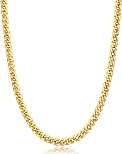 Gold Chain Silver Chain for Men Boys, 4mm/6mm Non-Tarnish 18K Gold-Plated Cuban Link Chain, Cool Men's Necklace Chain 18/20/22/24/26 Inch, Durable Lobster Clasp 18 4.0mm-18k gold plated