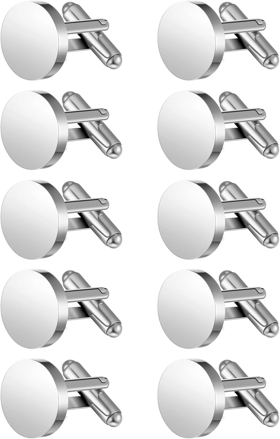 5 Pairs Cufflinks for Men Round Silver Cufflinks Mens Classic Stainless Steel Cuff Links Set for Wedding Gifts