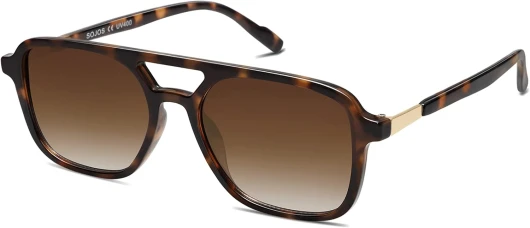 Retro Aviator Sunglasses for Women Men,Trendy Rectangle Womens Mens Shades Sun Glasses SJ2202 Brown Tortoise Frame/Brown Grading Lens