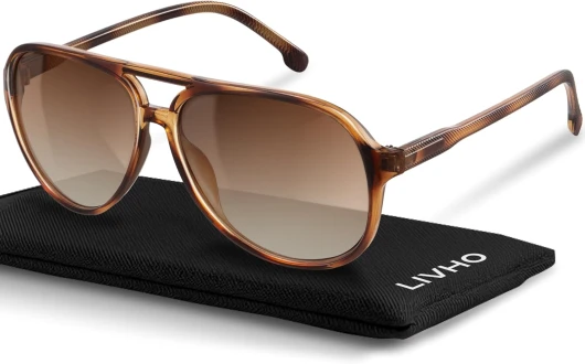 Trendy Polarized Aviator Sunglasses Women Men, Retro Sun Glasses for Women Men 2025, Oversized UV Protection Shades Brown Tortoise/Brown Polarized