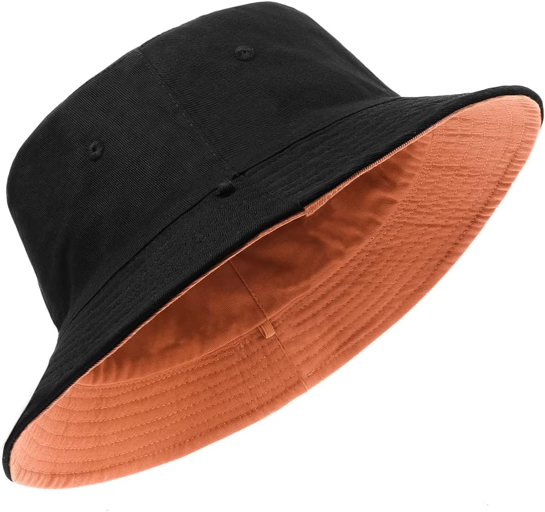 Oversize XXL Bucket Hat for Men,XL Reversible Trendy Fisherman Hats,Large Travel Sun Hat Double Sided Women XX-Large-3X-Large Black-orange