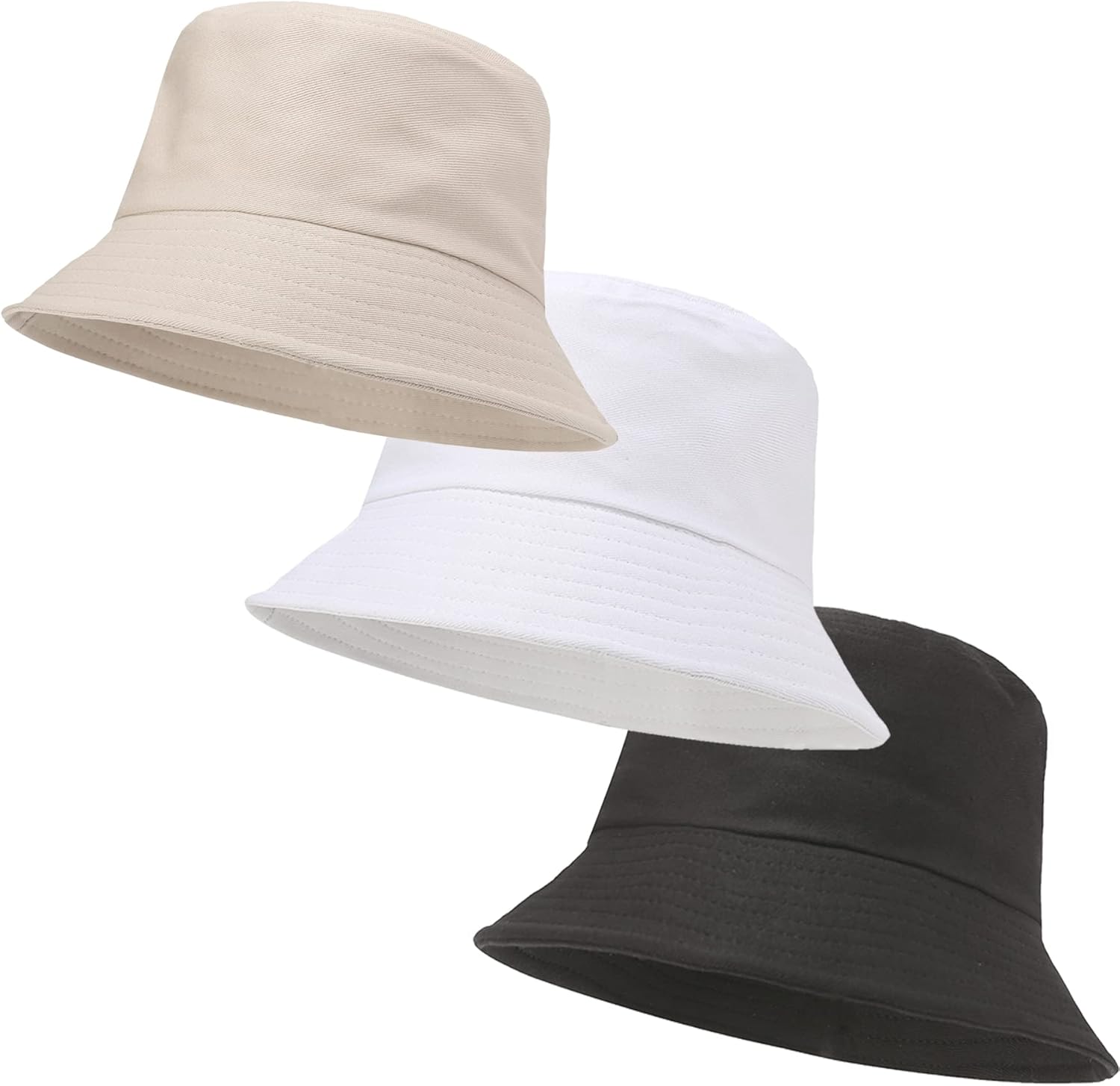 3 Packs Unisex Athletic Bucket Hat Solid Colors Sun Hat with UV Protection for Outdoor Sports Packable Summer Hats One Size 3 Black/White/Beige