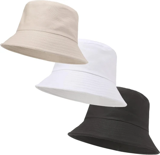 3 Packs Unisex Athletic Bucket Hat Solid Colors Sun Hat with UV Protection for Outdoor Sports Packable Summer Hats One Size 3 Black/White/Beige