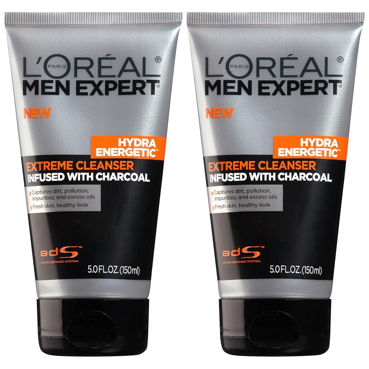 L'Oreal Paris Men Expert Hydra Energetic Daily Facial Cleanser with Charcoal, 2 ct - Fresh 5 Fl Oz (Pack of 2)
