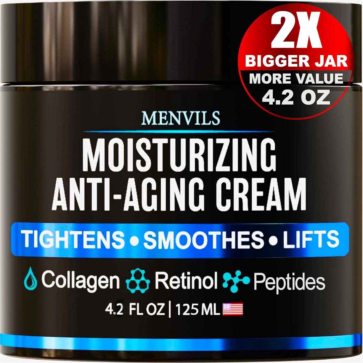 Mens Face Moisturizer Cream - Anti Aging & Wrinkle Cream - Face Moisturizer For Men with Collagen, Retinol, Peptides, Jojoba Oil - Facial Skin Care & Eye Lotion - Day & Night - 4.2 OZ 4.2 Ounce (Pack of 1) White