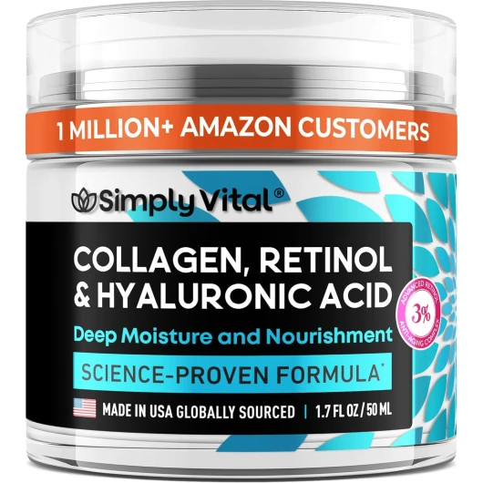 Collagen, Retinol & Hyaluronic Acid Cream - Anti-Aging Face Moisturizer for Face, Firming Skin Care Neck & Décolleté - Made in USA, Daily Moisturizer Face Cream Day & Night - 1.7 fl.oz - 1.7 Fl Oz (Pack of 1)