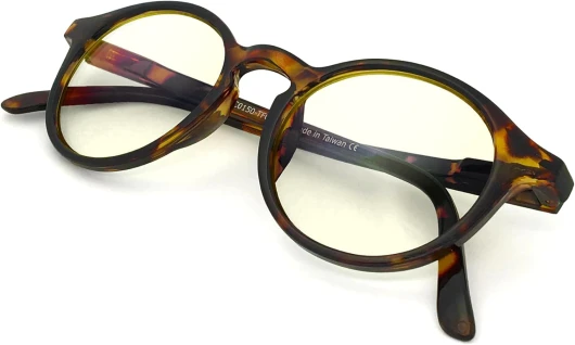 J+S Vision Blue Light Blocking Glasses for Men Women - Computer Gaming Work- Anti Strain Fatigue UV Glare - Medium-Small Fit Mana Round Tortoise - Low Color Distortion Lens (Lcd) - Medium Fit