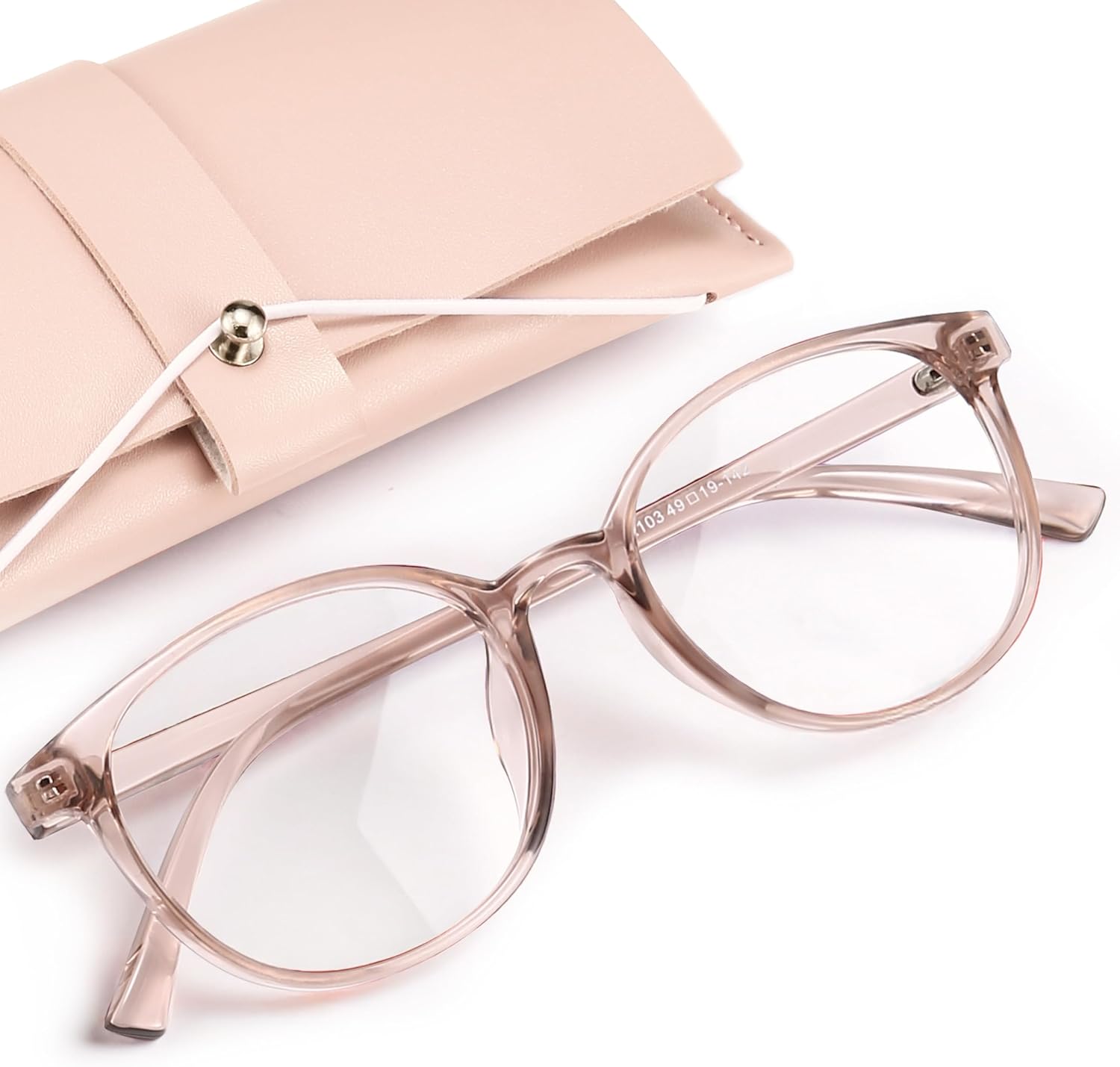 Blue Light Blocking Glasses Women, Fashion Round Transparent Anti Blue Light Glasses with Anti Eyestrain & UV Glare *Flesh Pink Clear