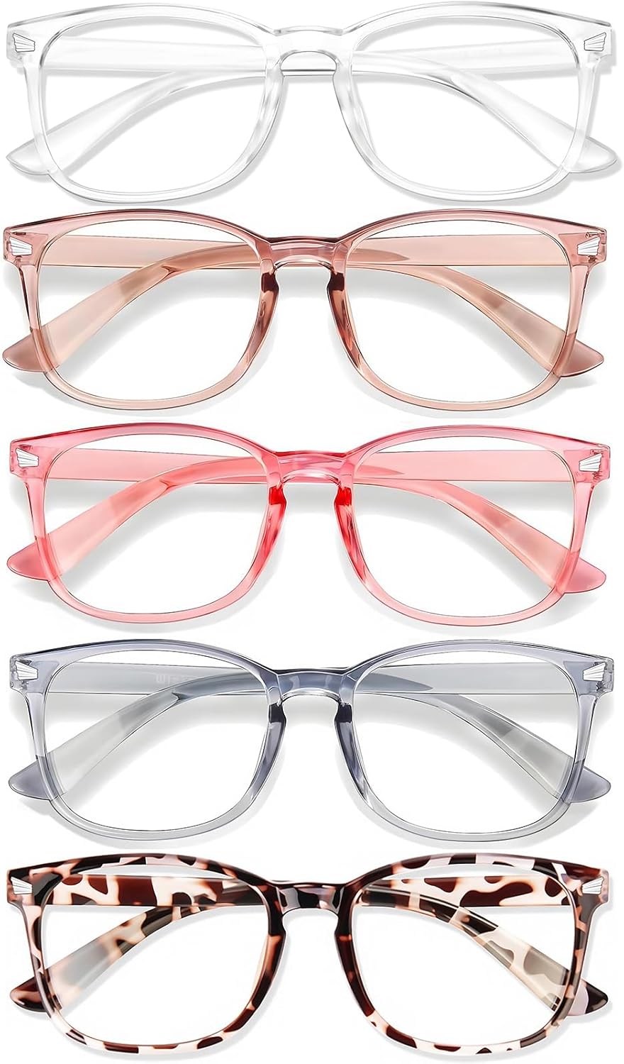 Blue Light Glasses for Woman Men - 99% Blue Light Blocking Glasses for Computer Gaming TV Phone Screen Square Frame - Anti Eyestrain & UV Glare Protection - 5 Pair 5 Pack Mix Color-1 Clear