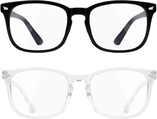 2 PCS Blue Light Glasses for Woman, Blue Light Glasses Men Bluelight Blocking Glasses Eyeglasses For Reading Gaming Black + Clear Fashion
