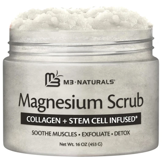 Magnesium Body Scrub for Sore Muscles, Exfoliation, Relaxation and Deep Hydration - Calming & Moisturizing Mineral-Rich Dead Sea Salt Formula With Collagen, Stem Cell & Shea Butter, 16 OZ (453 G) Magnesium Scrub