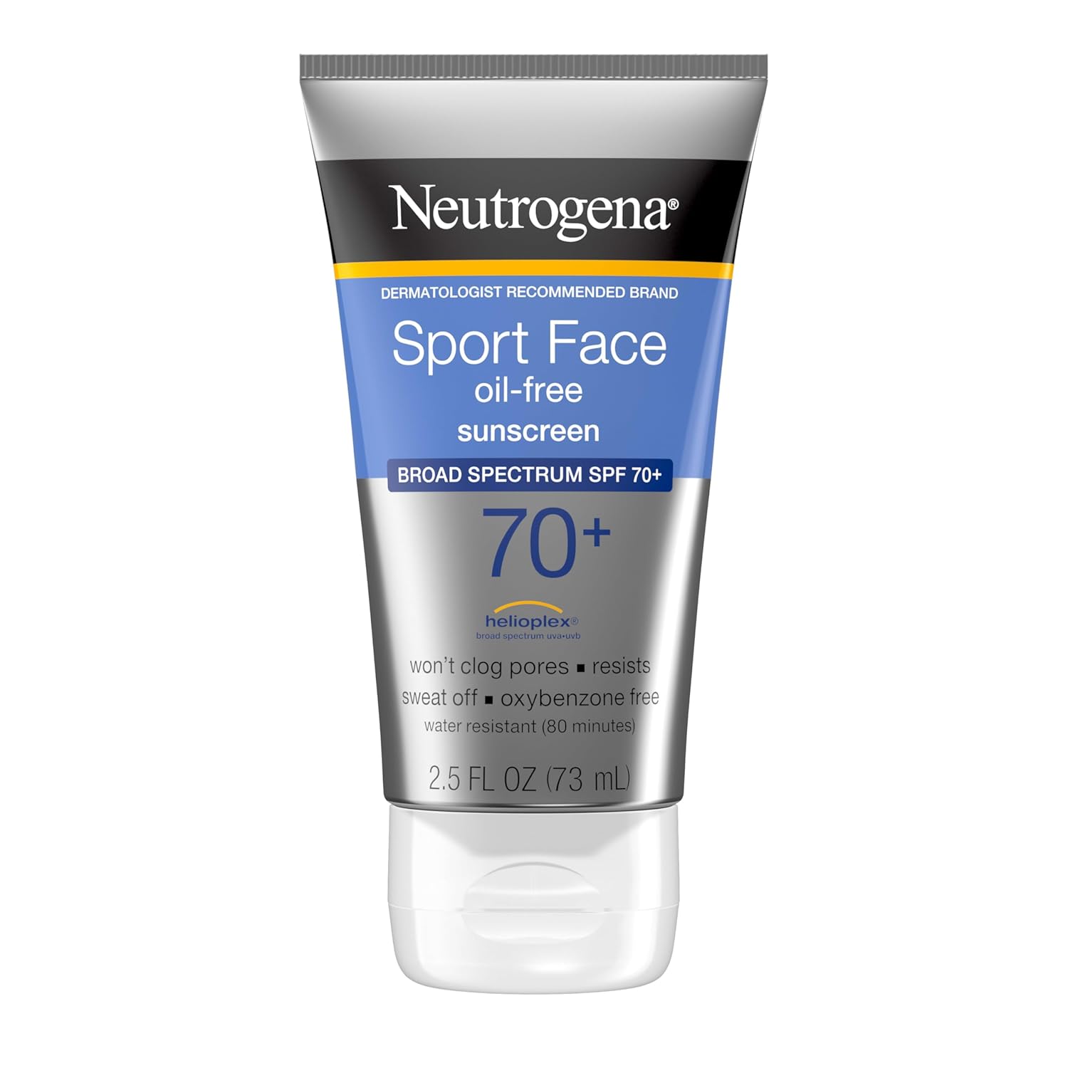 Sport Face Sunscreen SPF 70+, Oil-Free, 2.5 fl oz, Sweat & Water-Resistant, Broad-Spectrum UVA/UVB, Nourish & Restore Skin Balance, Oxybenzone Free Sunscreen For Face SPF 70 2.5 Fl Oz (Pack of 1)