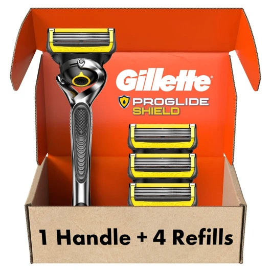 ProGlide Shield Men's Razor, 5 Bladed Razor, with Precision Trimmer, Comfortglide Lubrication, Glide and Comfort, Handle + 4 Blade Refills Razor + 4 Refills