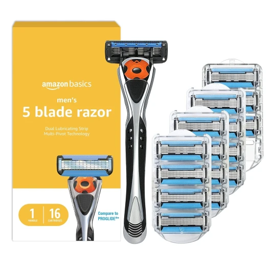 5-Blade MotionSphere Men's Razor with Dual Lubrication and Precision Trimmer, 17 Piece Set, 1 Handle & 16 Cartridges, Black 1 Count (Pack of 1)