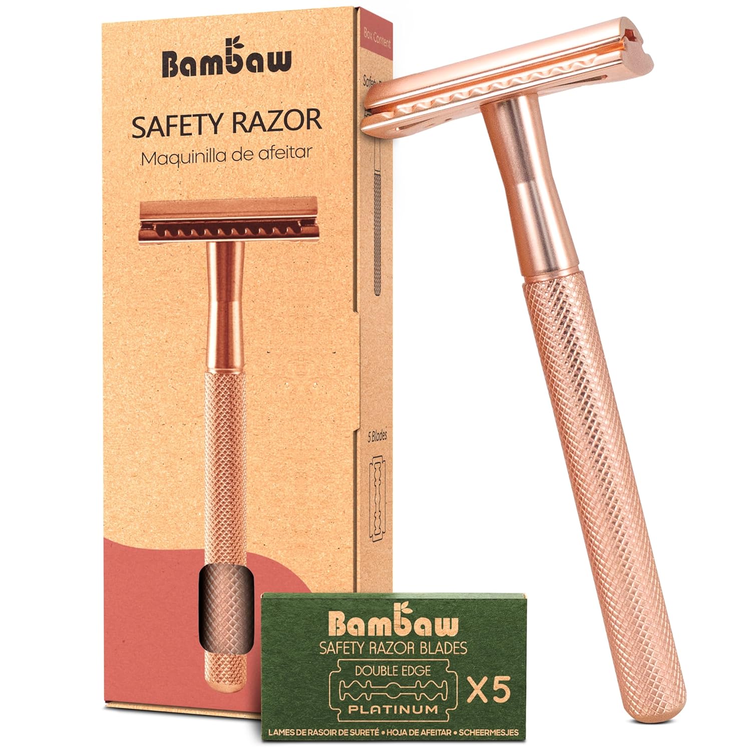 Safety Razor for Women with 5 Double Edge Blades, Double Edge Razor, Single Blade Razors for Women and Men, Reusable & Plastic Free – Rose Gold Rose Gold Razor