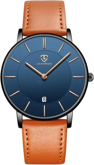 BEN NEVIS Watch, Mens Watch, Minimalist Fashion Simple Wrist Watch Analog Date with Leather Strap 01-OrangeBlue-P