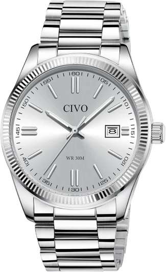 Analog Mens Watches Silver: Wrist Watches with Date Easy to Read - Dress Stainless Steel Watch for Men Gifts for Husband Father at Birthday Anniversary Full Silver S1