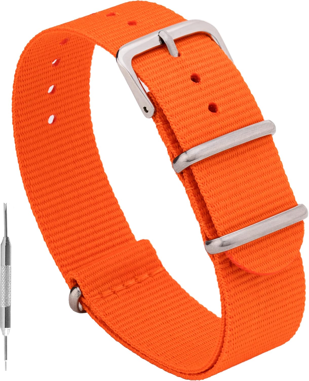 Benchmark Nylon Watch Band - Waterproof Ballistic Nylon One-Piece Military Watch Straps for Men & Women - Choice of Color & Width - 18mm, 20mm, 22mm or 24mm 20mm Orange
