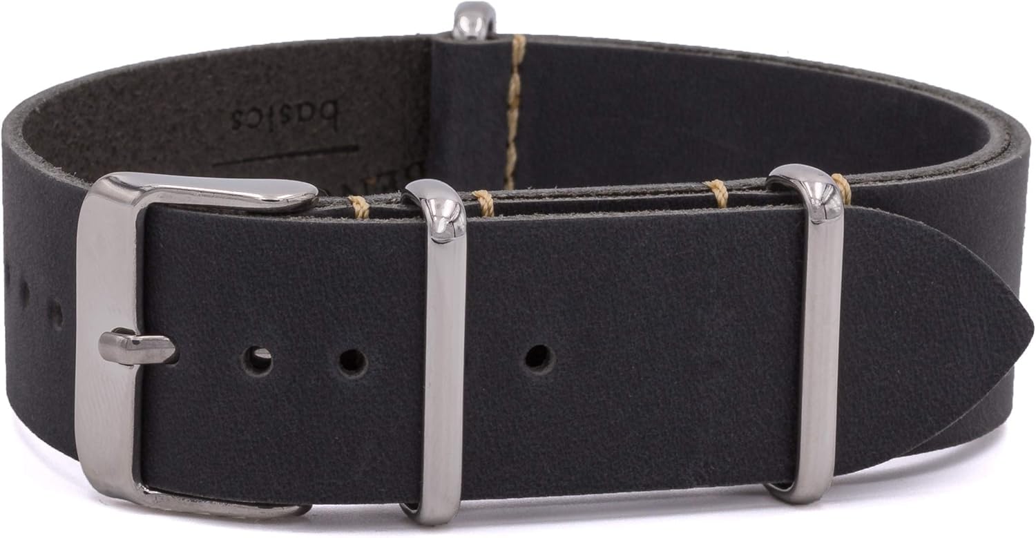 Benchmark Leather Watch Band - Crazy Horse Oiled Leather One-Piece Watch Straps for Men or Women - 18mm, 20mm, 22mm or 24mm Widths 24mm Dark Grey