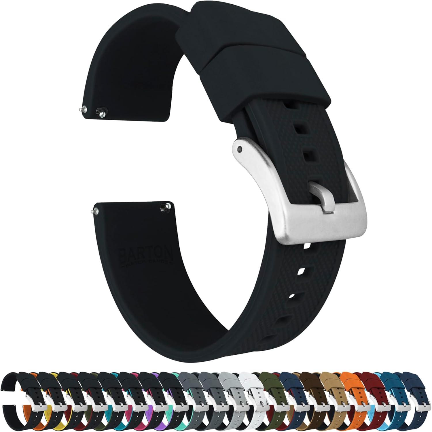 BARTON Elite Silicone Watch Bands - Quick Release - Choose Strap Color & Buckle Color (Stainless Steel, Black PVD or Gunmetal Grey) - 18mm, 20mm, 22mm & 24mm Watch Straps 20mm Black