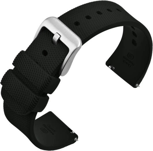 Silicone Watch Bands for Men Women, Soft Rubber Watch Strap with Quick Release, Band Width 20mm with Silver Buckle (Black) Black/Silver Buckle 20mm