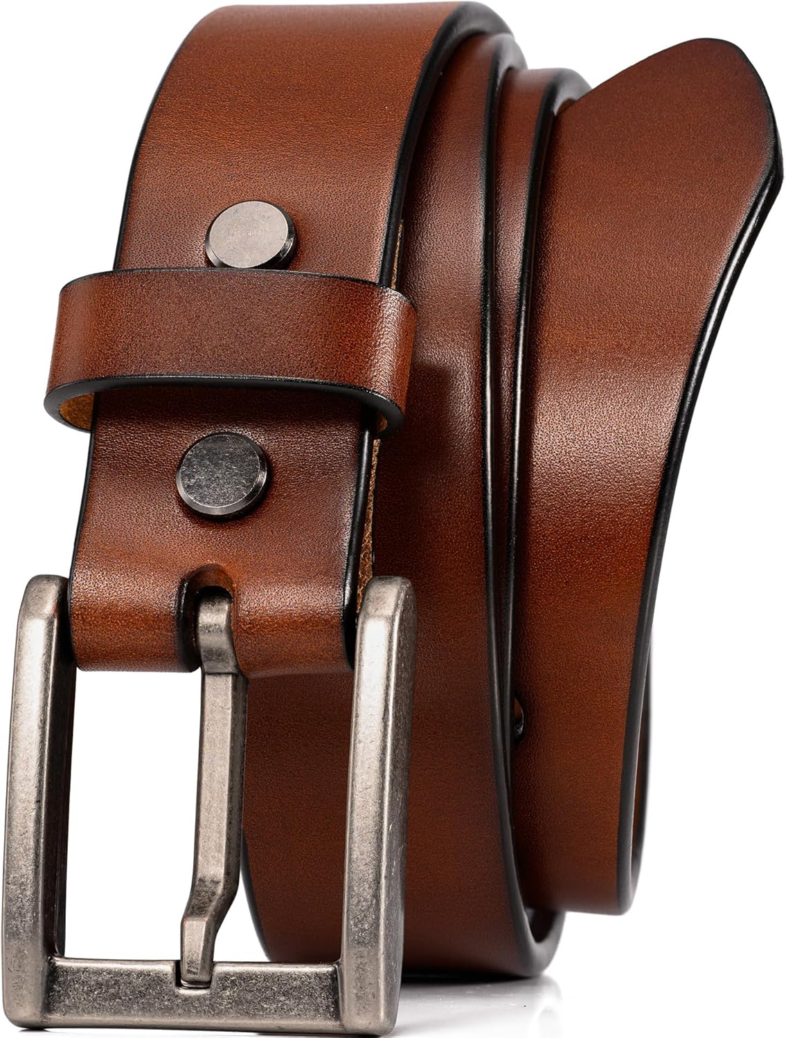Thicken Full Grain Heavy Duty Belts for Men,100% Italian Real Solid Leather Cognac Waist 37"-38"