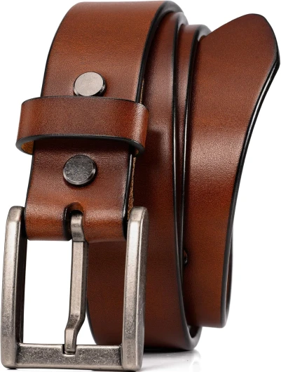 Thicken Full Grain Heavy Duty Belts for Men,100% Italian Real Solid Leather Cognac Waist 37"-38"