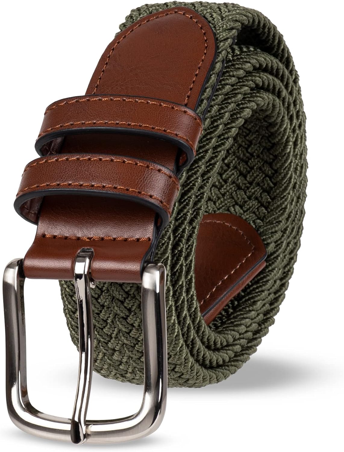 Men's Stretch Woven Braid Belt 36 Dark Olive