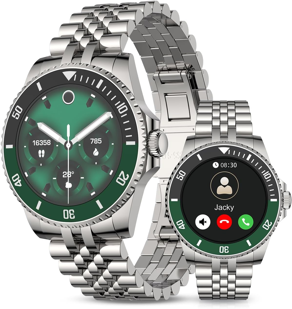 AI Smart Watch for Men Women -1.19" Luxury Smartwatch with Bluetooth Call, 24/7 Heart Rate, 100+ Exercise Modes, Fitness Sleep Monitor for iPhone Android, 2025, Silver Green