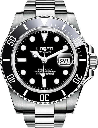 Mens Silver Stainless Steel Sapphire Glass Black Rotating Bezel Men's Automatic Watch black dial with silver Stainless steel band