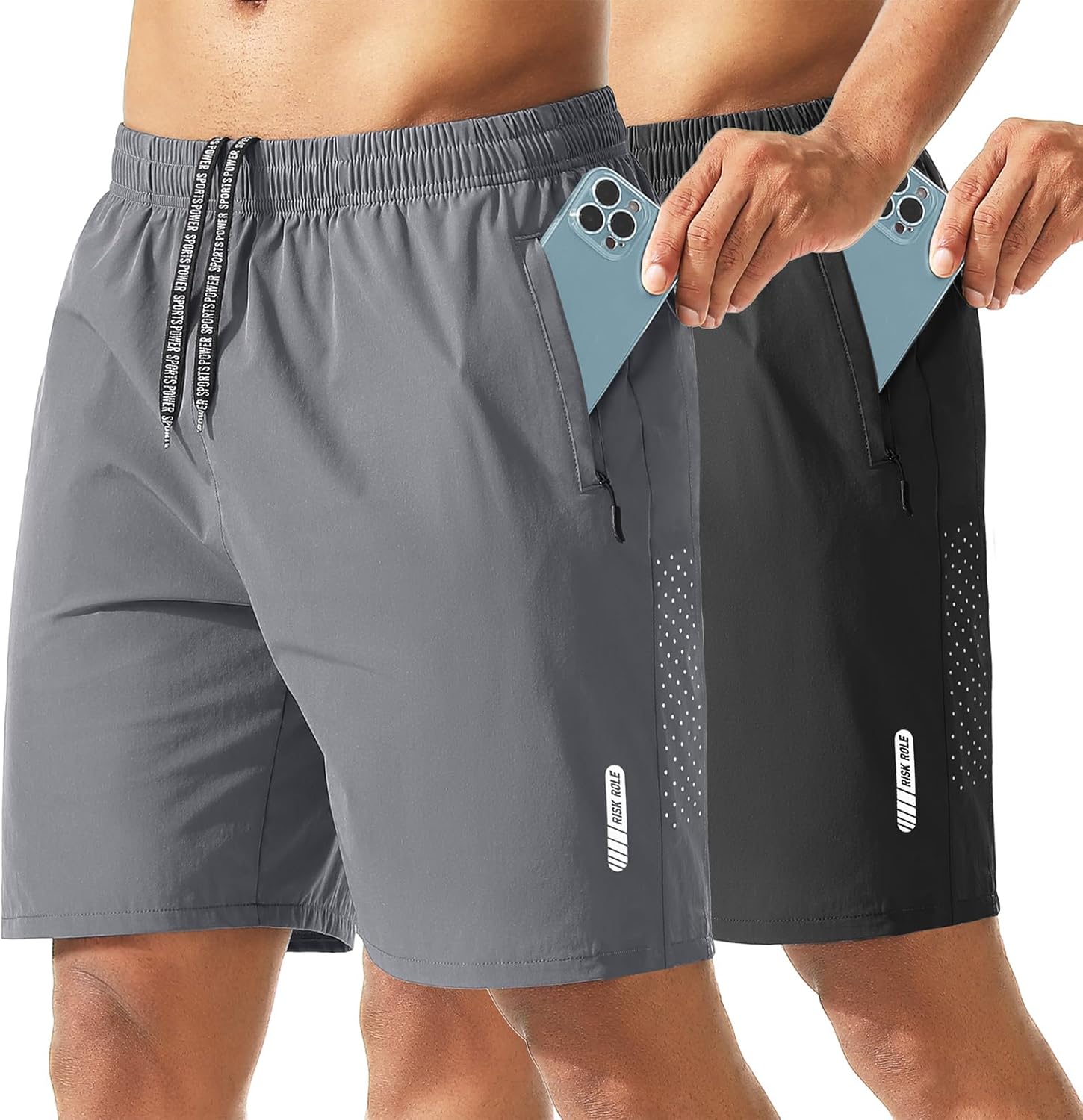 2 Pack Men's Athletic Shorts 7 Inch Inseam Lightweight Quick Dry Running Shorts for Men Gym Workout Shorts Dark Grey+black Medium