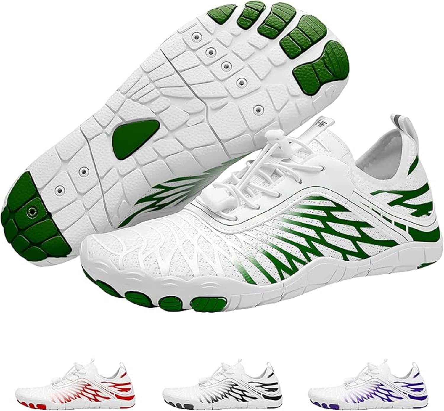 HF Signature Healthy & Non-Slip Breathable Barefoot Shoes, Flexible Lightweight Daily Wear Walking Shoes Unisex 13-13.5 Wide Women/11-11.5 Wide Men White/Green