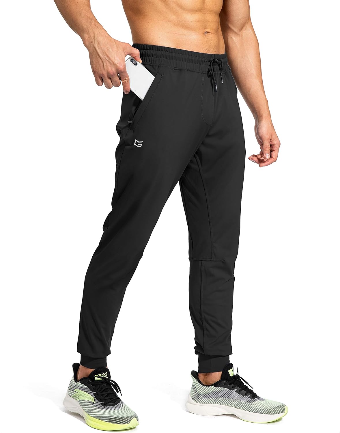 Men's Sweatpants with Zipper Pockets Athletic Pants Traning Track Pants Joggers for Men Soccer, Running, Workout Large Black