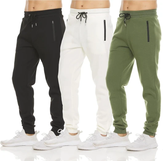 Mens 3 Pack Fleece Active Athletic Workout Jogger Sweatpants for Men with Zipper Pocket and Drawstring Size S-3XL Medium Set 5