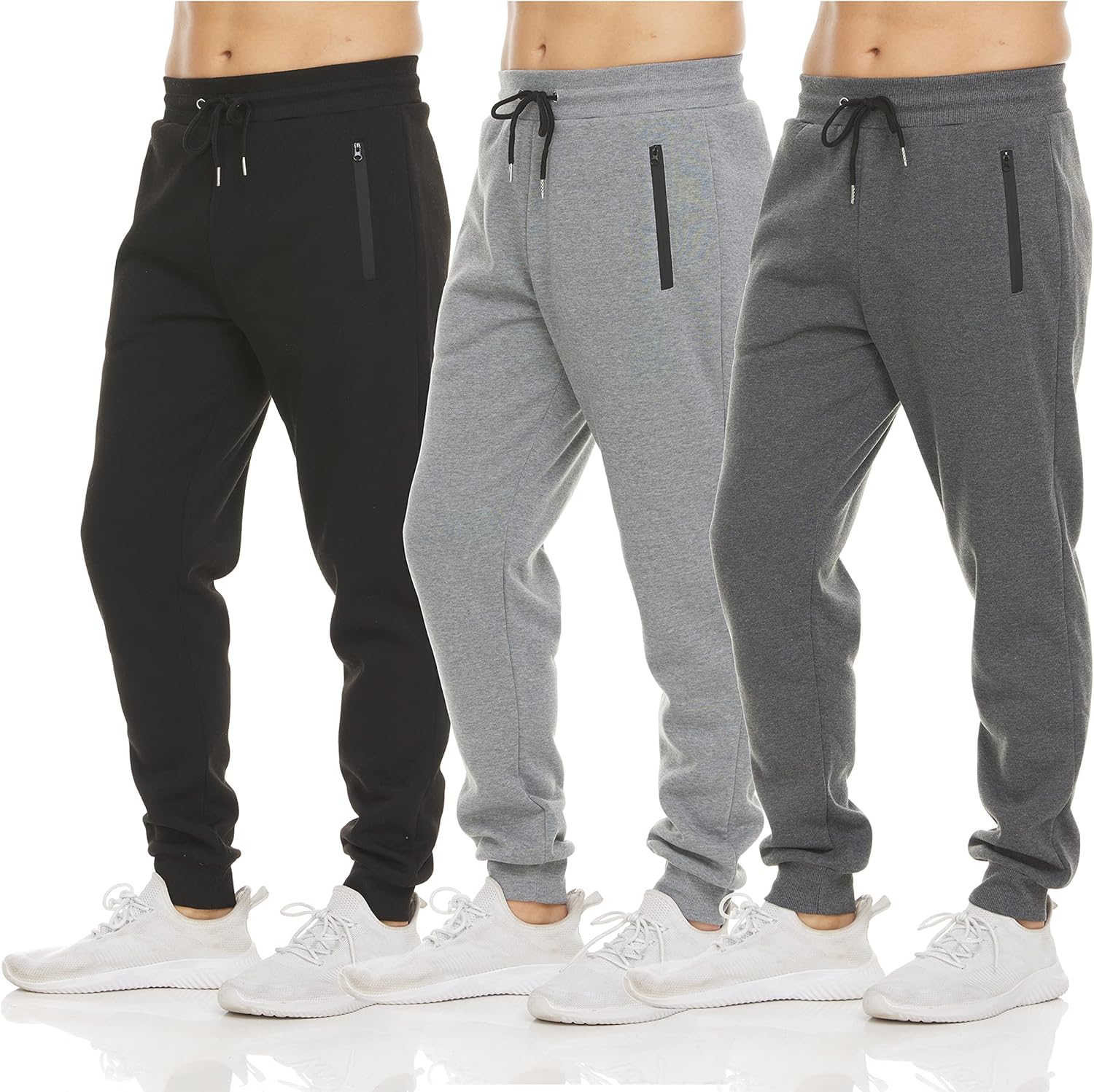 Mens 3 Pack Fleece Active Athletic Workout Jogger Sweatpants for Men with Zipper Pocket and Drawstring Size S-3XL X-Large Set 1