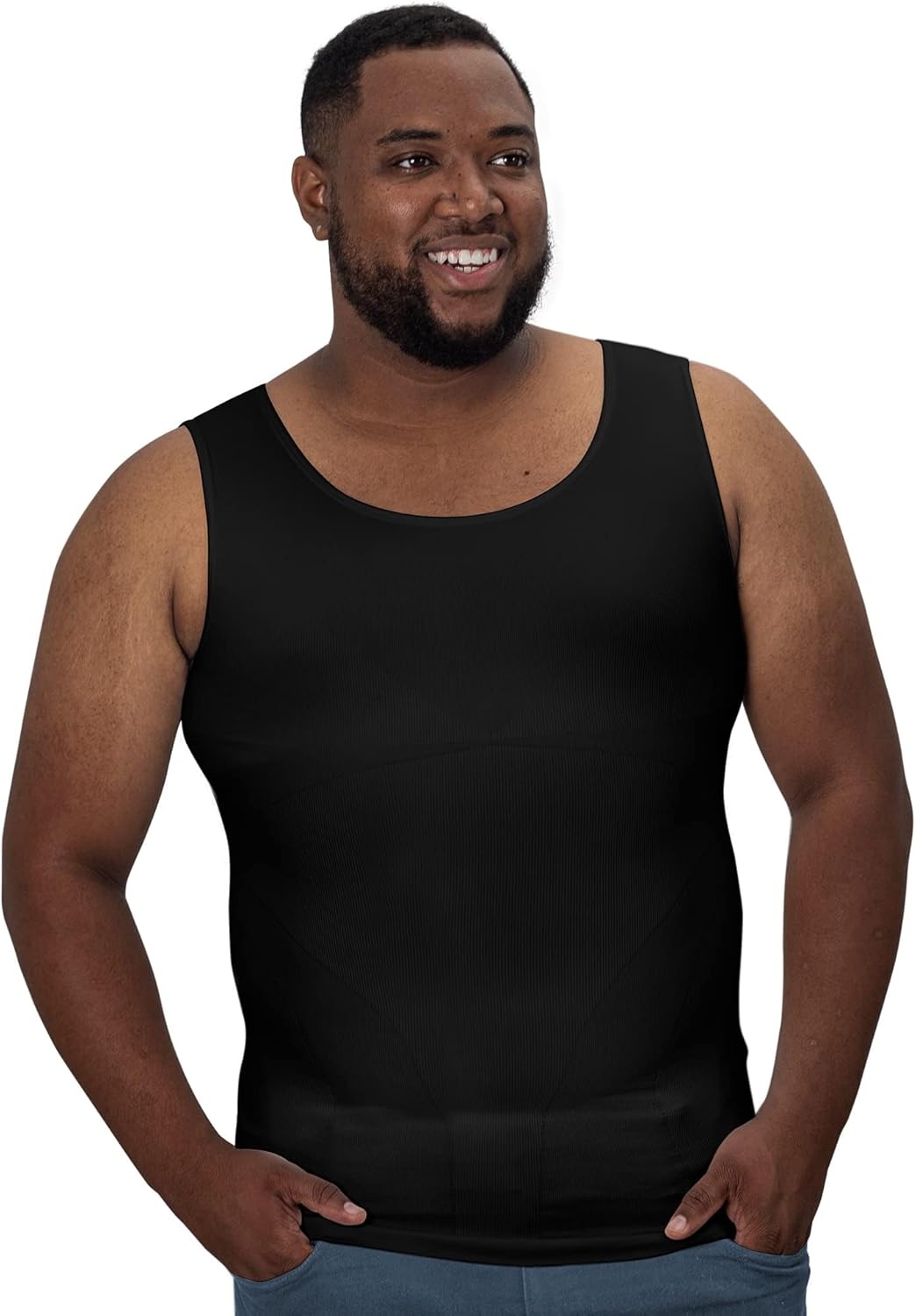 Gynecomastia Compression Shirts for Men - Sleeveless Slimming Undershirts Tummy Control and Body Shaper Tank Top X-Large Tall Single Shirt Black