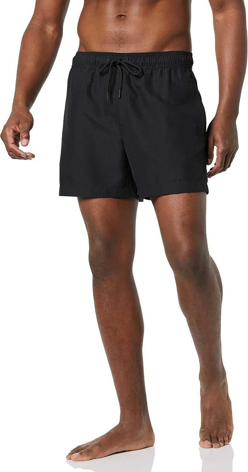 Men's 5" Swim Trunks with Mesh Liner, Board Shorts Bathing Suit for Swimming and Beach Large Black