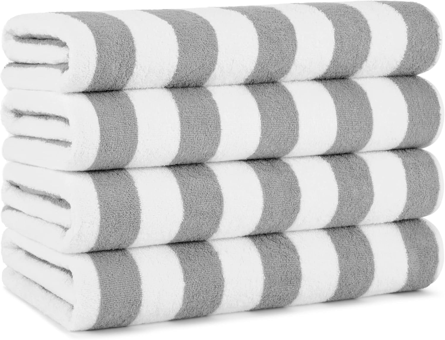 Arkwright California Cabana Stripe Beach Towel - Pack of 4, Large Soft Quick Dry Cotton Terry Towels Set for Pool, Swim, and Hot Tub, Oversized 30 x 70 in, Grey Grey 30 x 70 in - (Pack of 4)