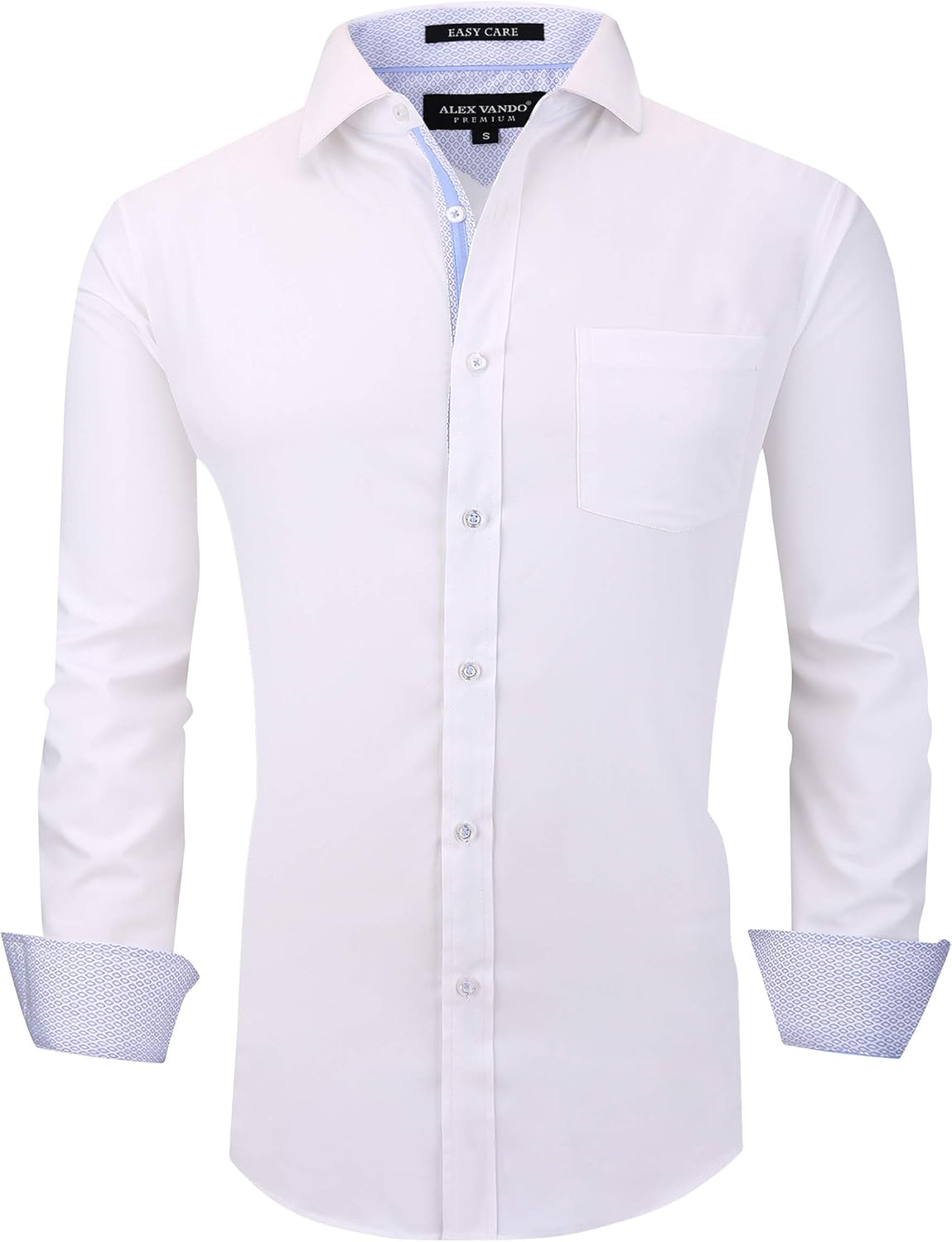 Mens Bamboo Dress Shirts Wrinkle Free Regular Fit Stretch Button Down Shirt X-Large White