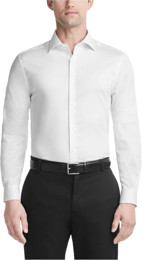 Men's Dress Shirt Slim Fit Ultra Wrinkle Free Flex Collar Stretch 15"-15.5" Neck 32"-33" Sleeve White