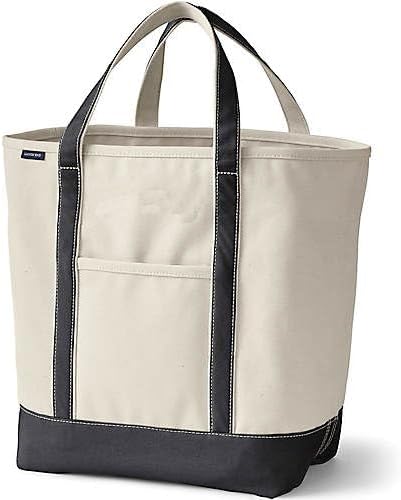 Lands' End Open Top Canvas Tote Bag Medium Natural/Black