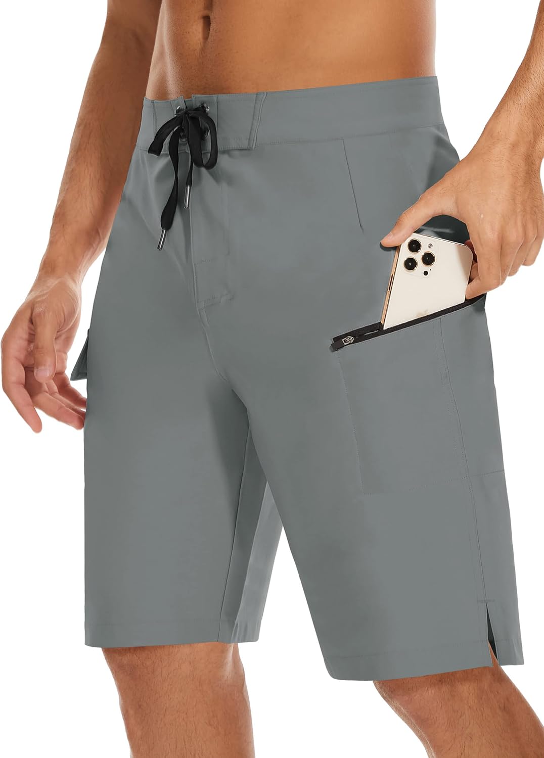 22" Men's Board Shorts Swimwear No Mesh Lining - Long Swim Trunks Surf Shorts Bathing Suit with Zipper Pocket UPF50+ Velcro Fly 34 02-gray