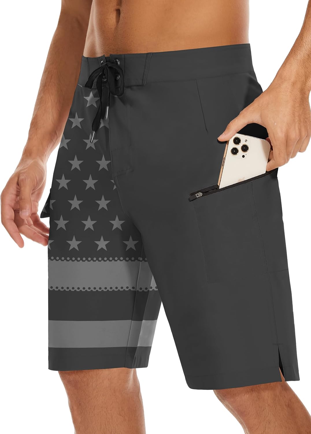 22" Men's Board Shorts Swimwear No Mesh Lining - Long Swim Trunks Surf Shorts Bathing Suit with Zipper Pocket UPF50+ Velcro Fly 40 07-america