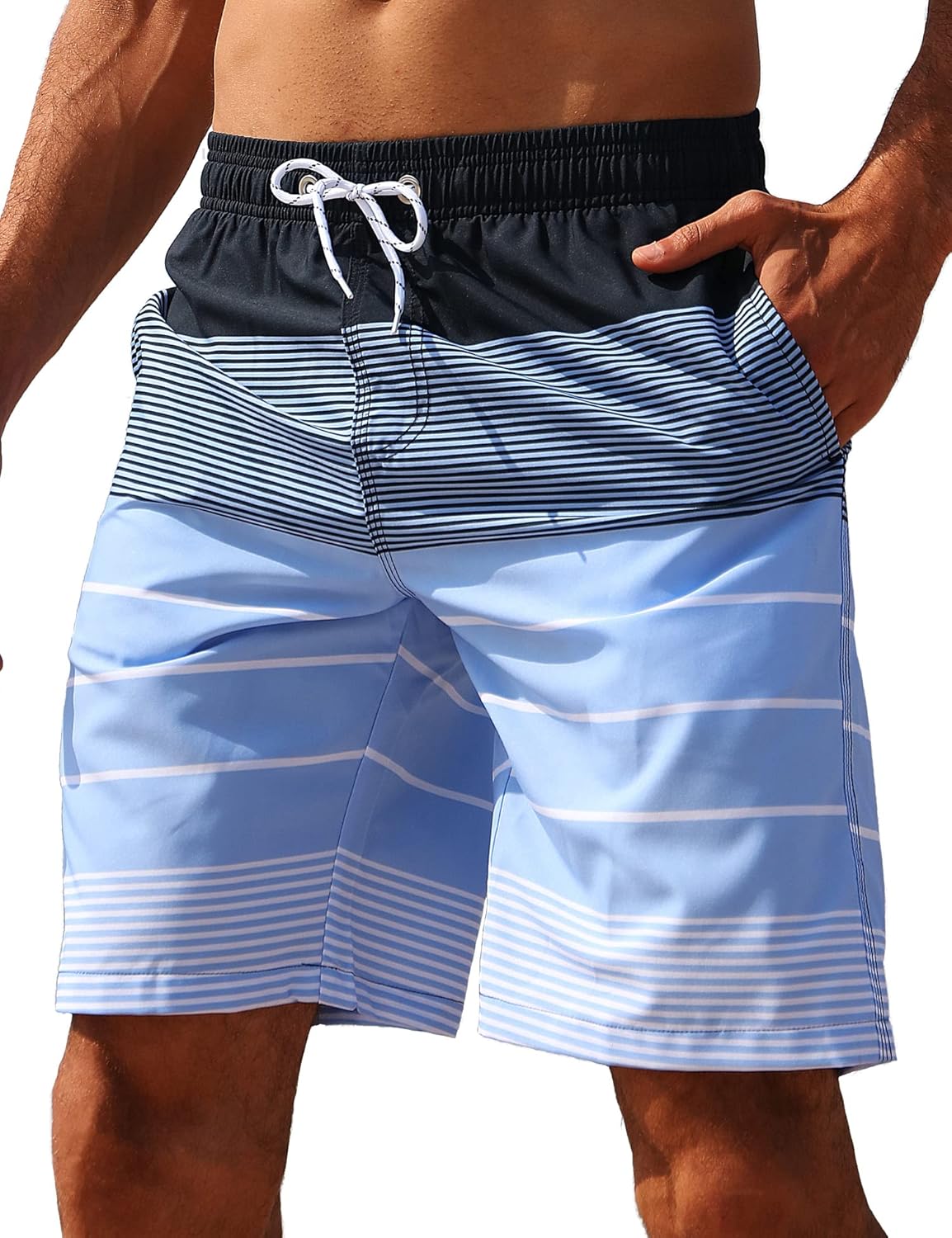 Men's Swim Trunks Quick Dry Bathing Suit Swimming Board Shorts Mesh Lining Beach Swimwear X-Large 000 Stripe Blue