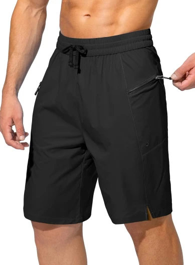 Men's Swim Trunks Quick Dry Board Shorts with Zipper Pockets Beach Shorts Bathing Suits for Men - No Mesh Liner Large Black
