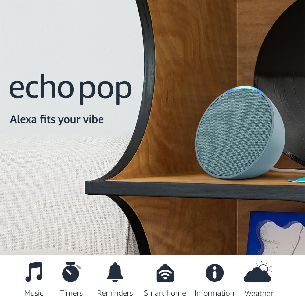 Amazon Echo Pop (newest model), Our smallest Alexa speaker, Fits in any room, Midnight Teal Midnight Teal Device only